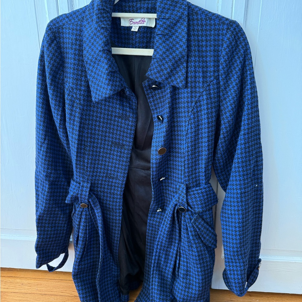 Emmelee for F.C. Blue Houndstooth Pea Coat